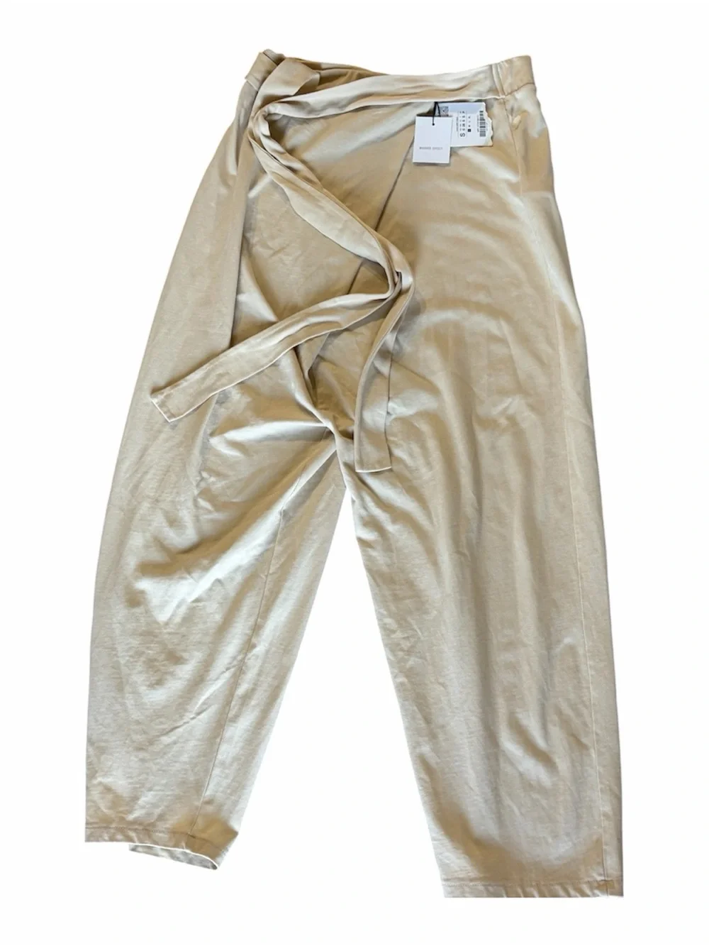 NWT Zara S Beige Sarong Wrap Trousers Asymmetrical Tie Waist